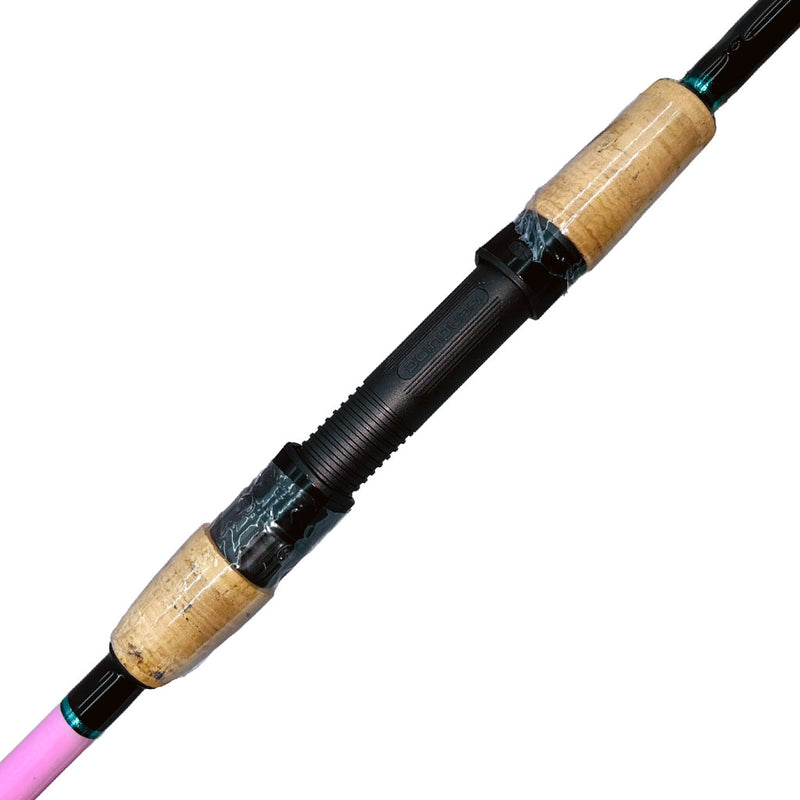 Load image into Gallery viewer, #55 Limited Edition &quot;ProPink&quot; Carbon Elite 09 7&#39;6&quot; 8-15lb Inshore. Split cork grip showing. Seaguide reel seat in black. partial pink blank showing. 
