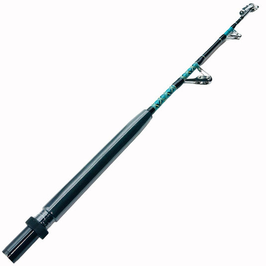 Comparable to our Fin 177 just a few inches shorter. This rod comes complete with AFTCO Swivel Top, AFTCO heavy duty guides, EVA grip, and a size 4 AFTCO Collet and Ferrule. Full rod photo. 