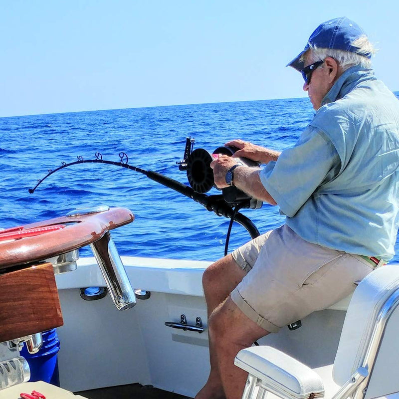 Load image into Gallery viewer, Fin 154L 60-100# Swordfish Series Heavy current 10-15# lead Tremendous tip action Winthrop deep drop bushing top Silicone carbid guides-hardest of the ceramics Comes stock with Aftco #4 curved butt Daytime Swordfish and deep dropping