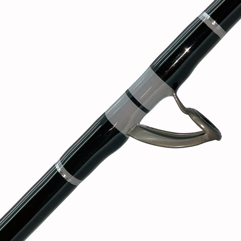 Load image into Gallery viewer, #79 Limited Edition 7&#39; 30-50lb Bottom Fishing Rod. Bottom eye shown from different angle. Black, Gray and Silver trims.

