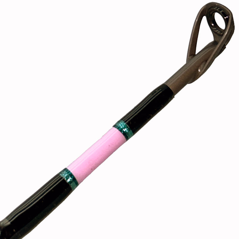 Load image into Gallery viewer, #81 Limited Edition ProPink #081 6&#39;0&quot; 30-50lb Rod. Top photo. Painted pink blank, blank and teal trims.
