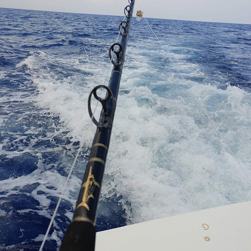 Load image into Gallery viewer, Fin 154L 60-100# Swordfish Series Heavy current 10-15# lead Tremendous tip action Winthrop deep drop bushing top Silicone carbid guides-hardest of the ceramics Comes stock with Aftco #4 curved butt Daytime Swordfish and deep dropping