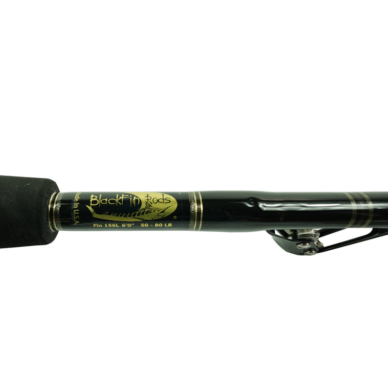 Load image into Gallery viewer, Blackfin Rods Fin 156L Fishing Rod 6'0" Rod 50-80lb Line Weight Stand Up Rod 100% E-Glass blank Aftco Short straight Black Unibutt Aftco Roller Guides Fast Action Targeted Species: Tuna