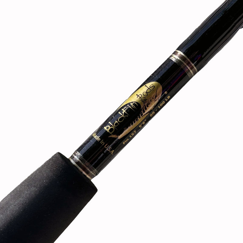 Load image into Gallery viewer, Fin 157, Gold label Blackfin logo and rod specs.