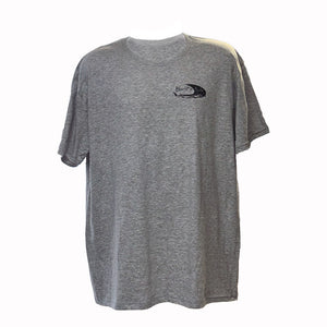 Blackfin Shirt Heather Gray Front side. Logo on left side of chest.