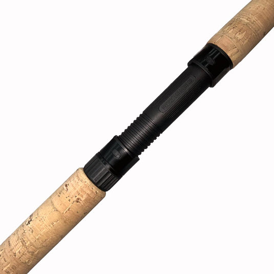 Top and bottom cork grip shown partially. Full reel seat is shown. 