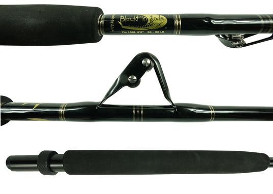 Blackfin Rods Fin 156L Fishing Rod 6'0" Rod 50-80lb Line Weight Stand Up Rod 100% E-Glass blank Aftco Short straight Black  Unibutt Aftco Roller Guides Fast Action Targeted Species: Tuna