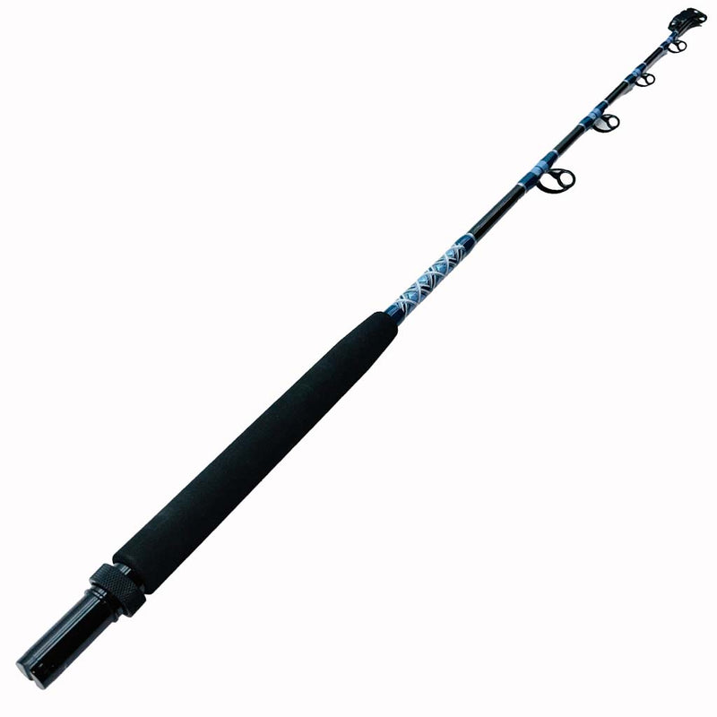 Load image into Gallery viewer, Comparable to our Blackfin Fin 184 50# Wire Line. This rod comes complete with foam grips, AFTCO swivel top, blacked out guides and a size 2 AFTCO collet and ferrule. Full rod showing. 
