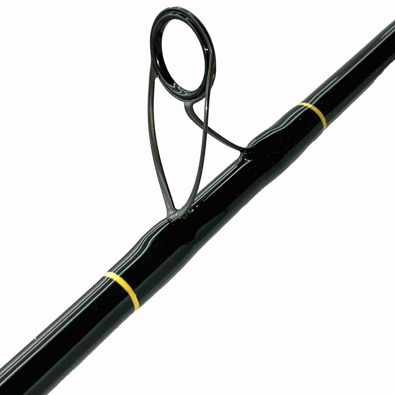 Load image into Gallery viewer, #77 Limited Edition &quot;Seas the Moment&quot; 7&#39;0&quot; 30lb Spinning Rod. Bottom eyelet is shown. Yellow trims for the guide wrap. 
