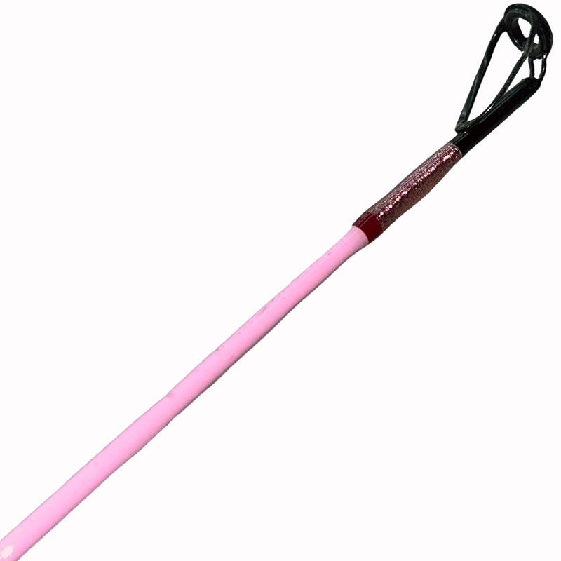Load image into Gallery viewer, #80 Limited Edition 7&#39;0&quot; 10-17lb Heavy Inshore Rod. Top photo. Painted pink blank. Metallic pink and red trims.
