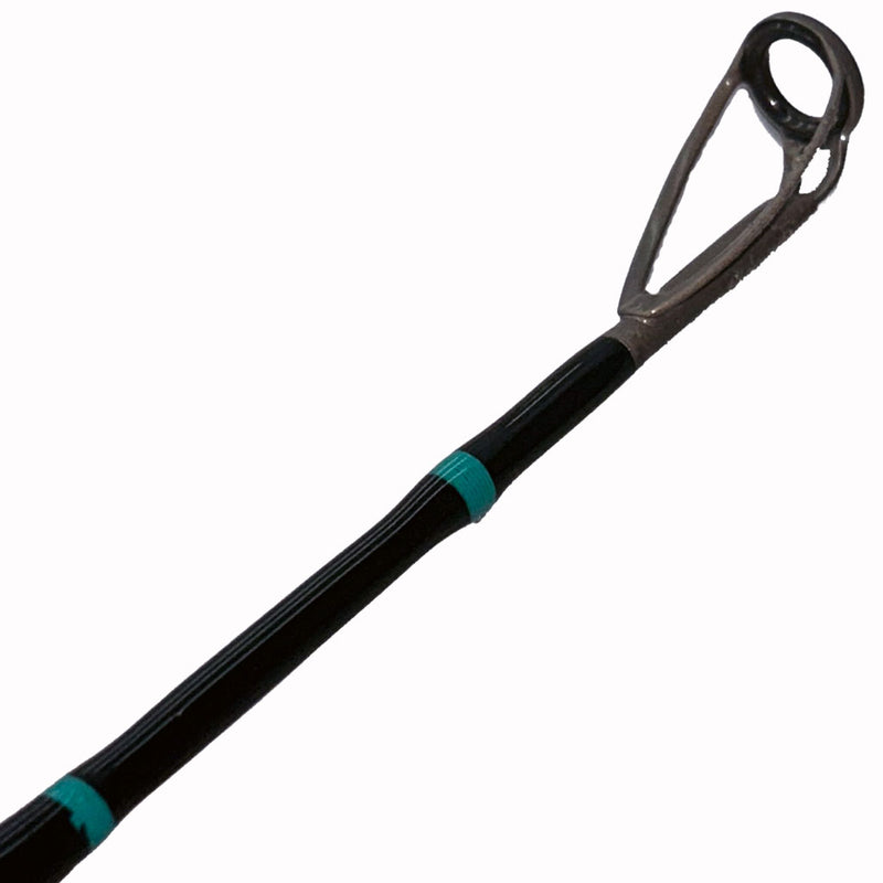 Load image into Gallery viewer, #87 Limited Edition 30lb Spin Fishing Rod. Top is shown. All black blank, with teal trims. 
