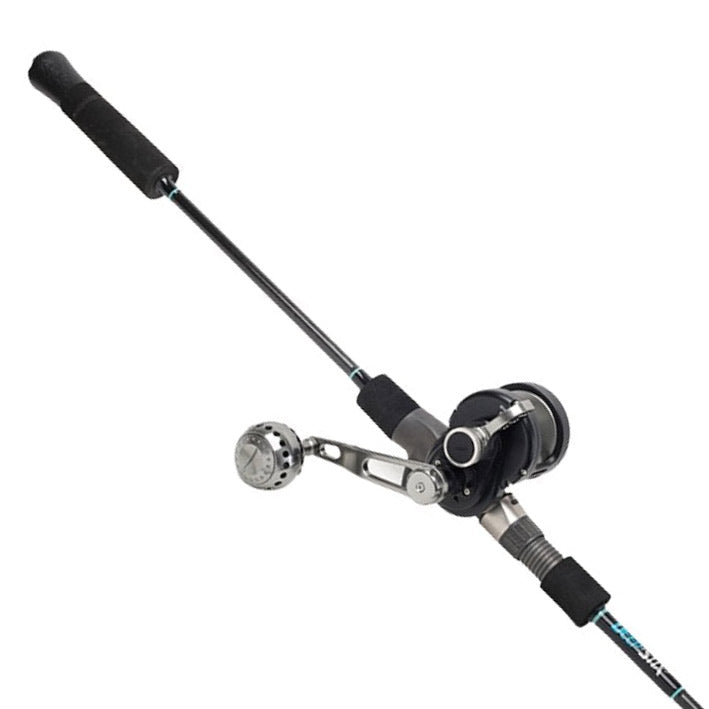 Load image into Gallery viewer, The JG20 Slow Pitch Jigging Rod &amp; Reel Combo is paired with SPPE3050C a size 20 Conventional Reel. Product Features:  Solid Hand Made Construction Light Weight and Durable Very Sensitive High Performance, Power Rating 3-5 Made of Japanese Toray Carbon Fiber EVA Grips with Rubber Comfort Gimbal Rated for Jigs 120-300g Strong Fishing Power High Speed, Lightweight Reel with Power Knob
