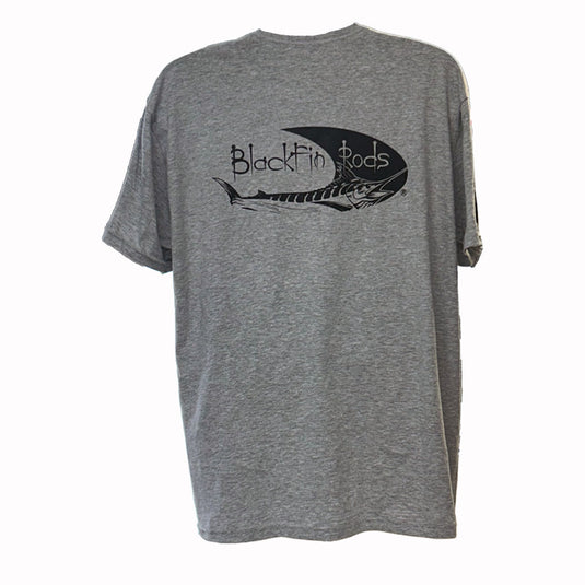 Blackfin Shirt Heather Gray Back Side. Large Logo on back. 