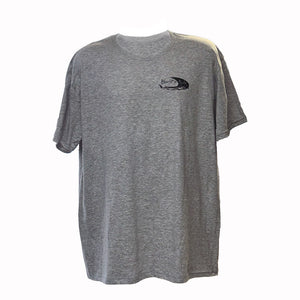 Blackfin Shirt Heather Gray Front side. Logo on left side of chest. 