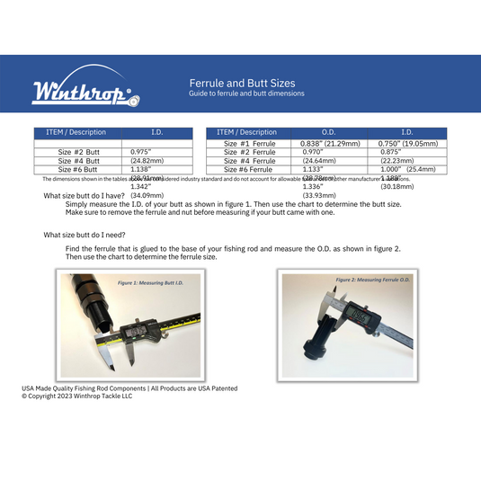 Ferrule and butt sizes guide. 