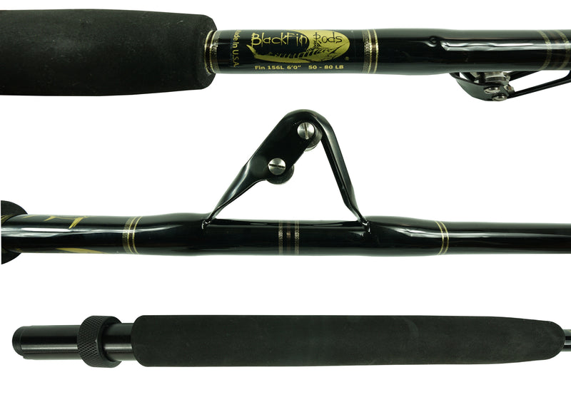Load image into Gallery viewer, Blackfin Rods Fin 156L Fishing Rod 6&#39;0&quot; Rod 50-80lb Line Weight Stand Up Rod 100% E-Glass blank Aftco Short straight Black  Unibutt Aftco Roller Guides Fast Action Targeted Species: Tuna
