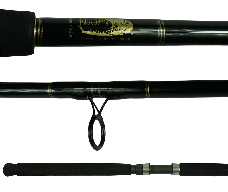 Load image into Gallery viewer, Blackfin Rods Fin 130 Fishing Rod 7&#39;0&quot; Rod 15-30lb Line Weight Spinning Rod 100% E-Glass blank Fuji Graphite Reel Seat EVA Fuji Aluminum Oxide Guides Fast Action Targeted Species: Tarpon, Cobia, Mahi Mahi
