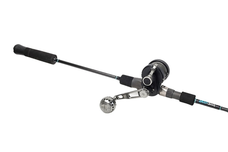 Load image into Gallery viewer, The JG20 Slow Pitch Jigging Rod &amp; Reel Combo is paired with SPPE3050C a size 20 Conventional Reel. Product Features:  Solid Hand Made Construction Light Weight and Durable Very Sensitive High Performance, Power Rating 3-5 Made of Japanese Toray Carbon Fiber EVA Grips with Rubber Comfort Gimbal Rated for Jigs 120-300g Strong Fishing Power High Speed, Lightweight Reel with Power Knob
