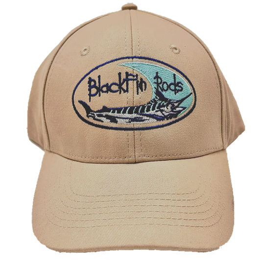 Blackfin Rods Khaki Hooked on Excellence Hat with Blackfin Logo. front view